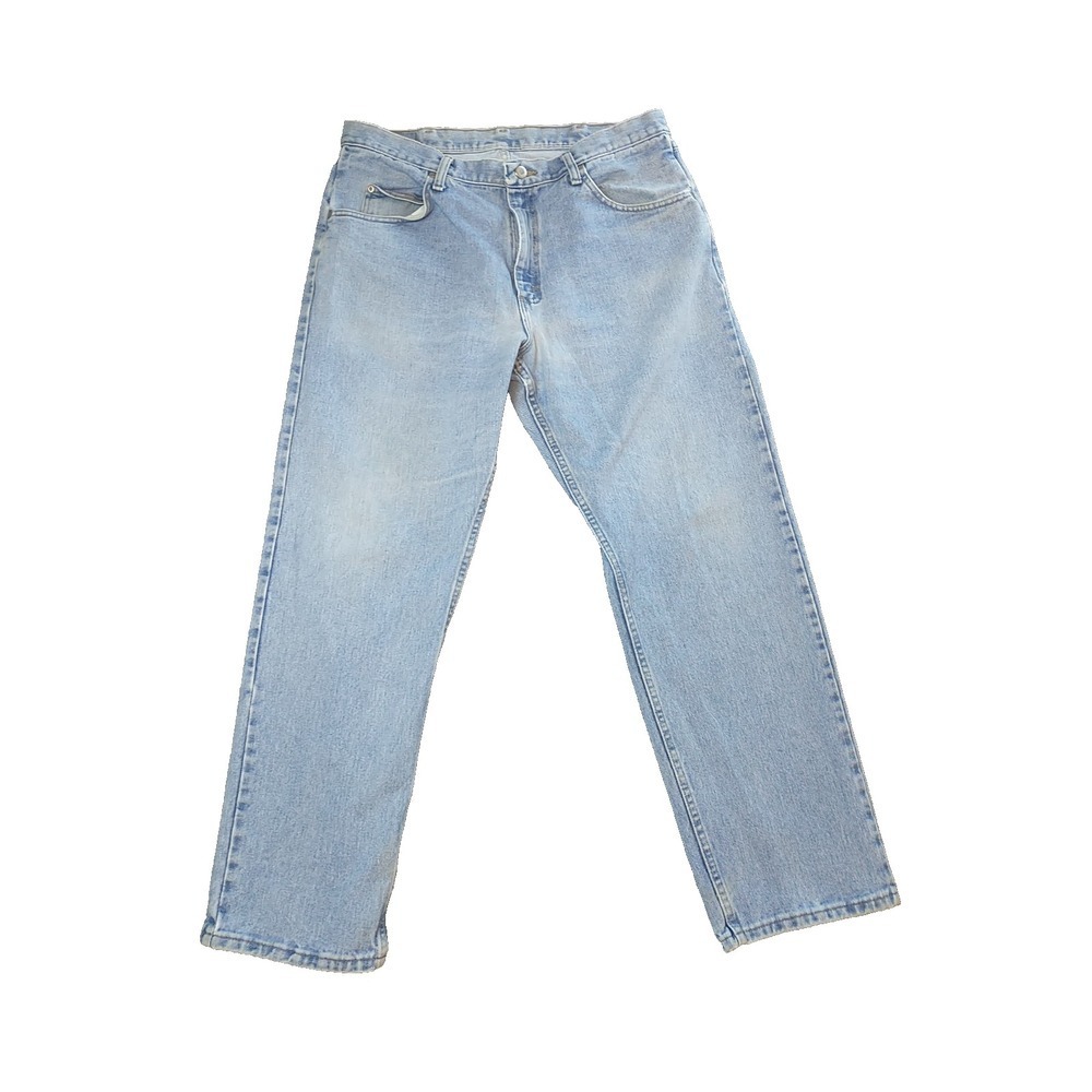 Wrangler Authentics Mens Light Wash Straight Leg Denim Jeans 34x29 976T1SB Blue
